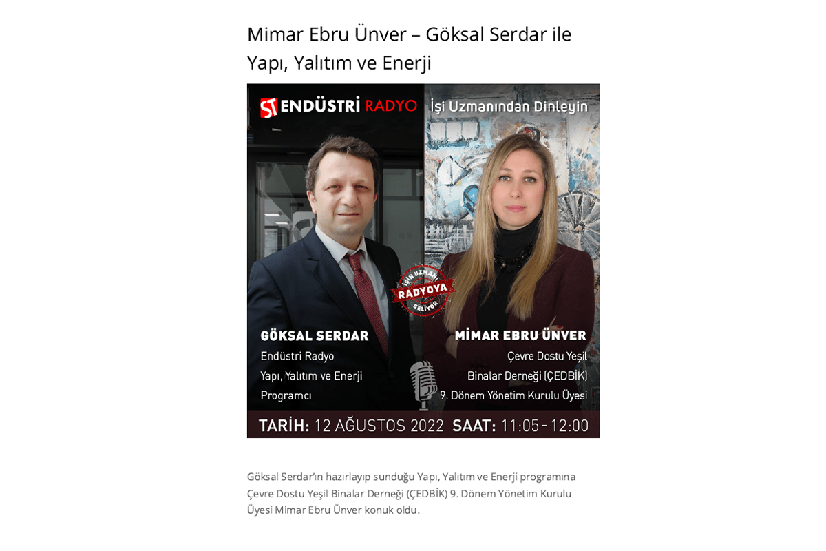 Mimar Ebru Ünver – Göksal Serdar İle Yapı, Yalıtım Ve Enerji